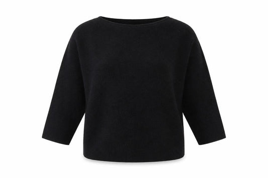 H&M Women Black L Relaxed Crew Neck 3/4 Sleeve Knit Jumper