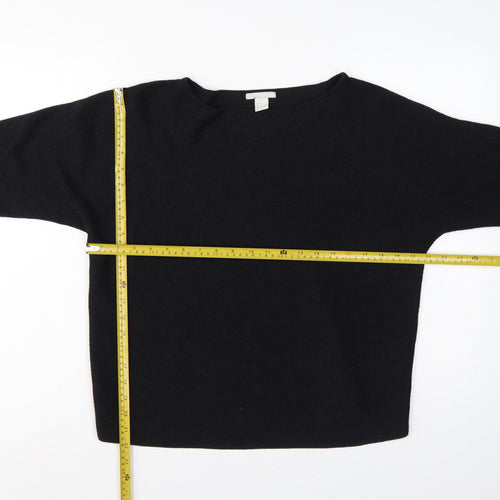 H&M Women Black L Relaxed Crew Neck 3/4 Sleeve Knit Jumper