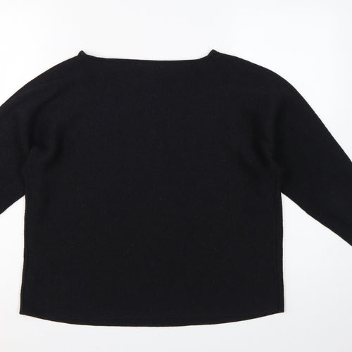 H&M Women Black L Relaxed Crew Neck 3/4 Sleeve Knit Jumper
