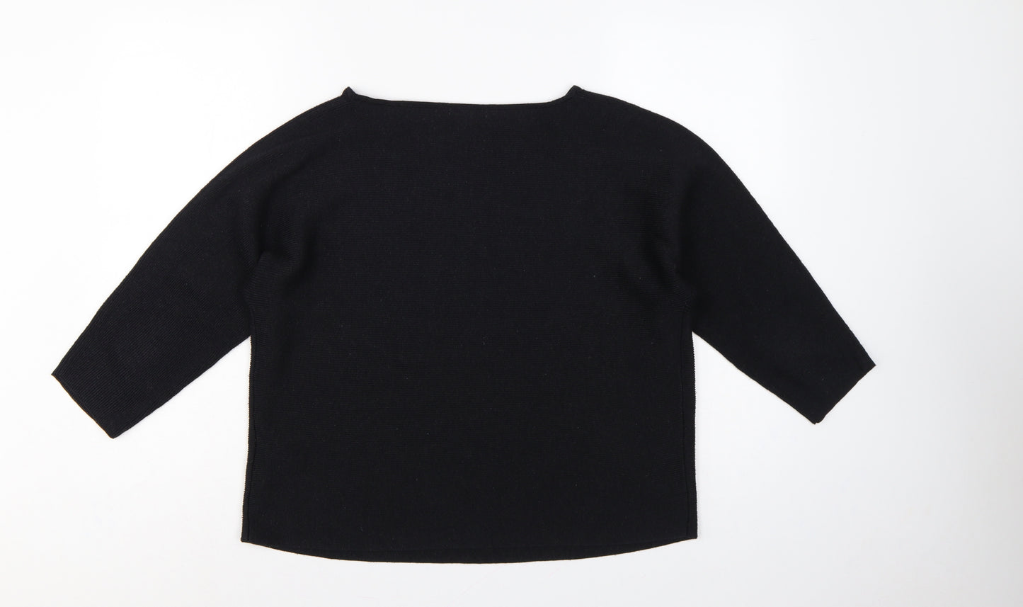 H&M Women Black L Relaxed Crew Neck 3/4 Sleeve Knit Jumper