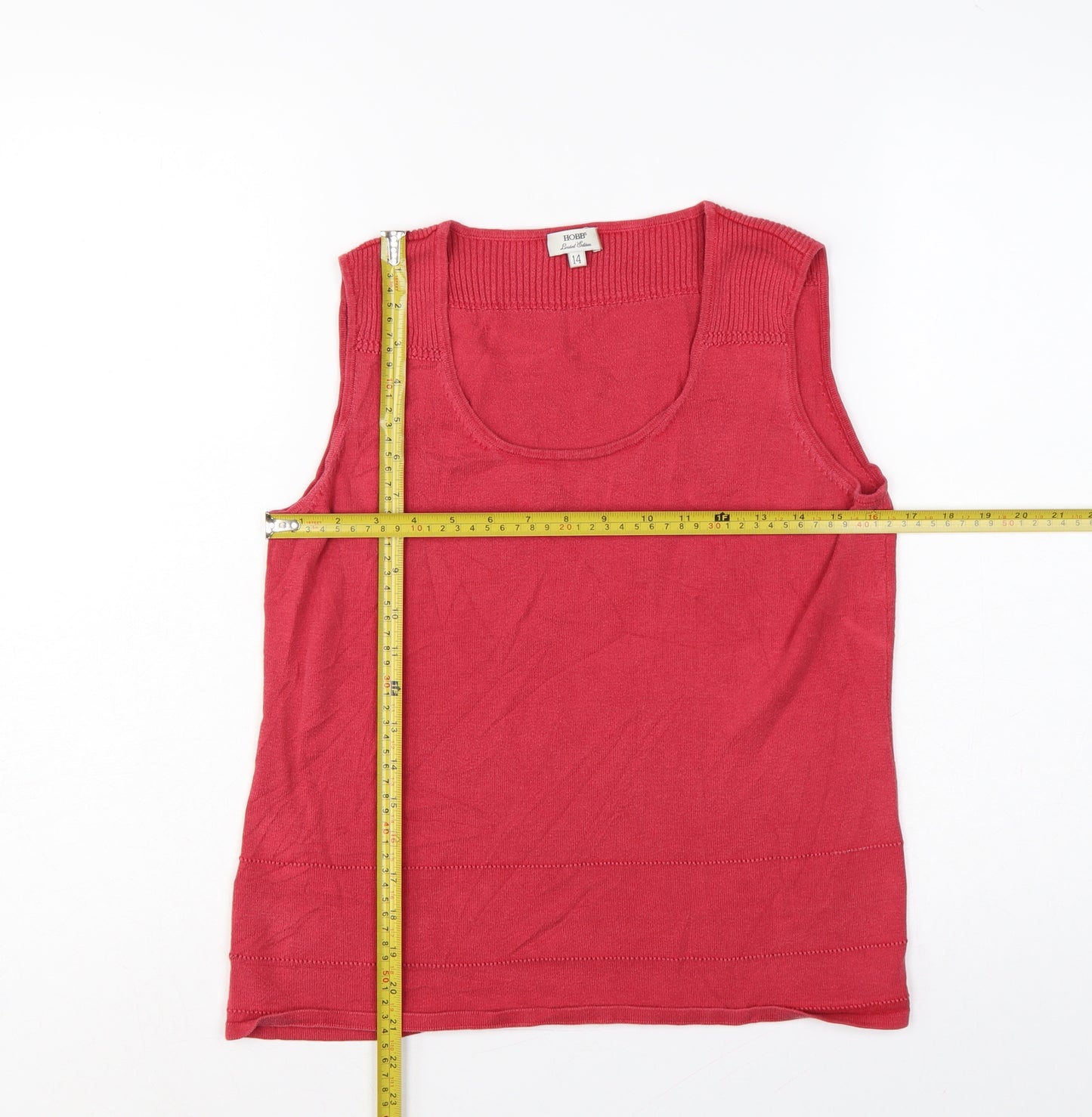 Hobbs Women Red Silk Cotton Scoop Neck Sleeveless Knit Vest Top UK 14