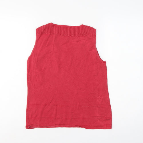 Hobbs Women Red Silk Cotton Scoop Neck Sleeveless Knit Vest Top UK 14