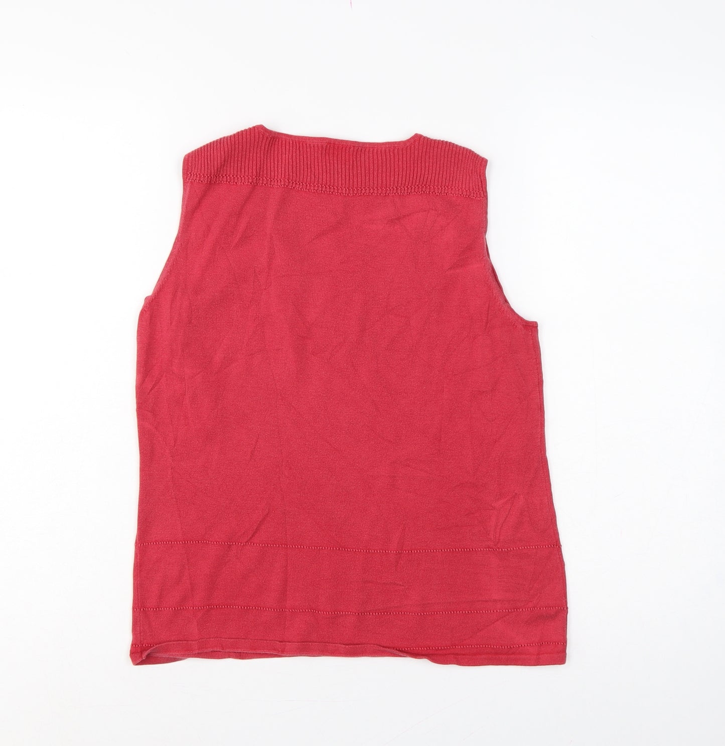 Hobbs Women Red Silk Cotton Scoop Neck Sleeveless Knit Vest Top UK 14