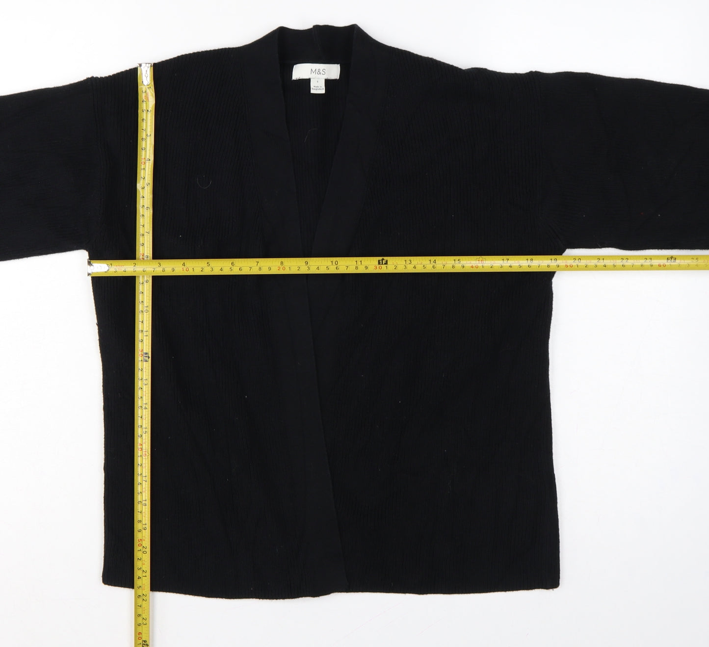 Marks and Spencer Women Black S Open Knit Balloon Sleeve Cardigan
