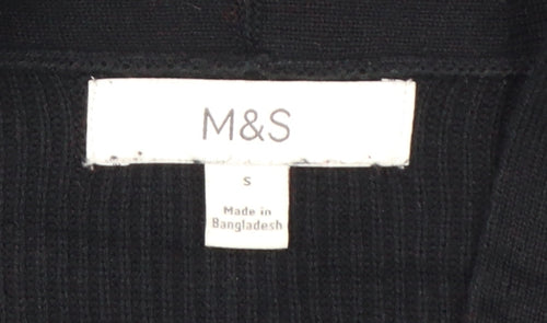 Marks and Spencer Women Black S Open Knit Balloon Sleeve Cardigan