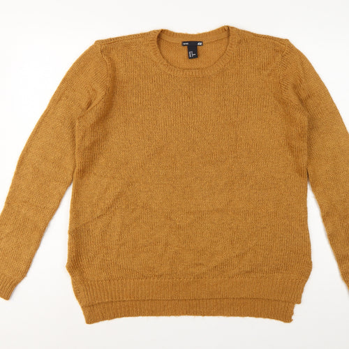 H&M Women Brown UK 14 Crew Neck Long Sleeve Knit Pullover Jumper