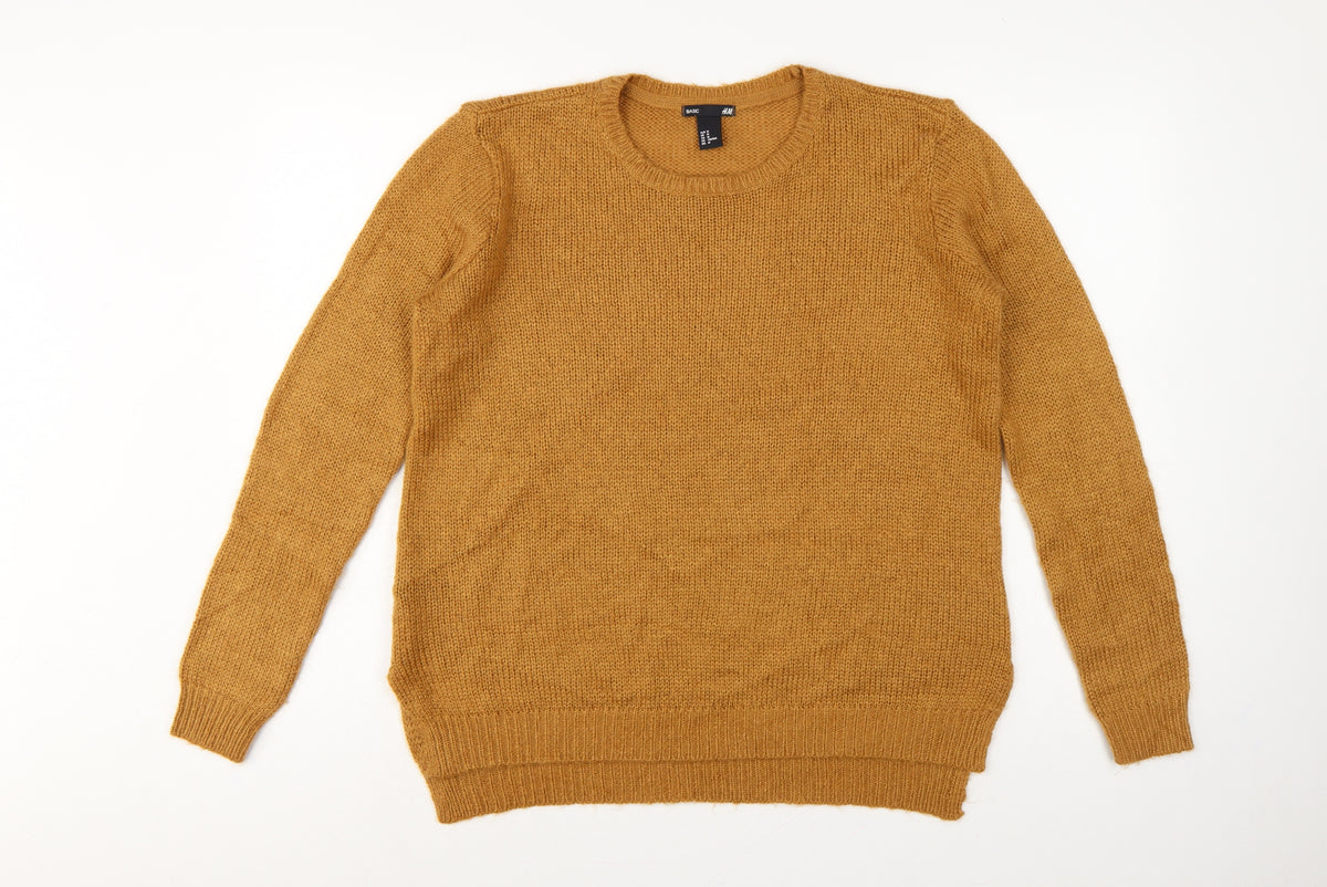 H&M Women Brown UK 14 Crew Neck Long Sleeve Knit Pullover Jumper