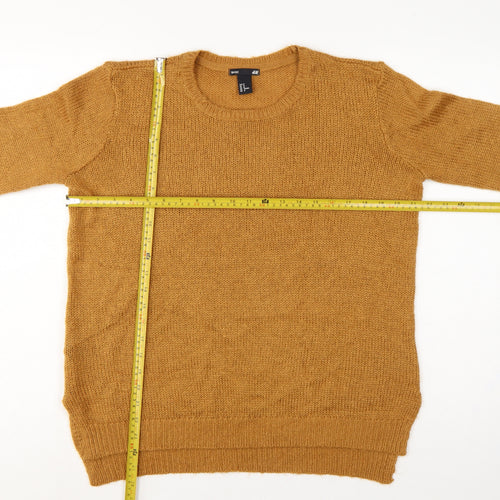 H&M Women Brown UK 14 Crew Neck Long Sleeve Knit Pullover Jumper
