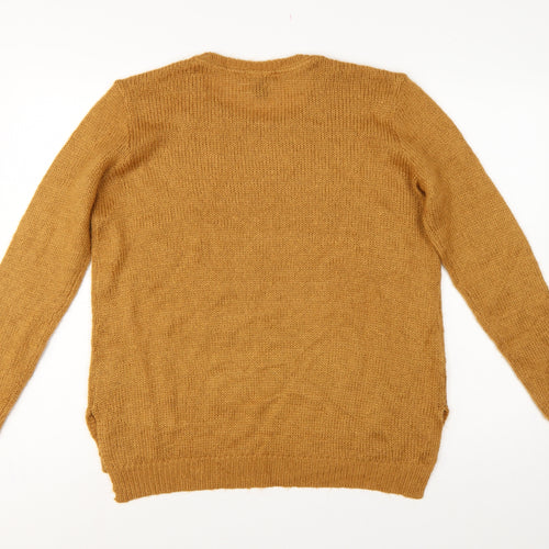 H&M Women Brown UK 14 Crew Neck Long Sleeve Knit Pullover Jumper