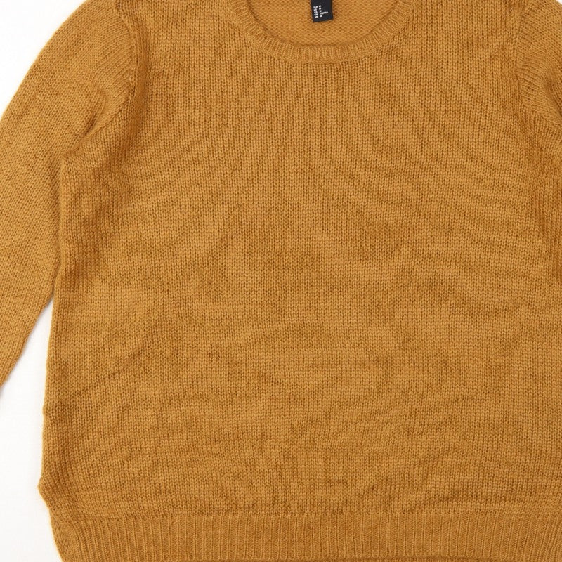 H&M Women Brown UK 14 Crew Neck Long Sleeve Knit Pullover Jumper