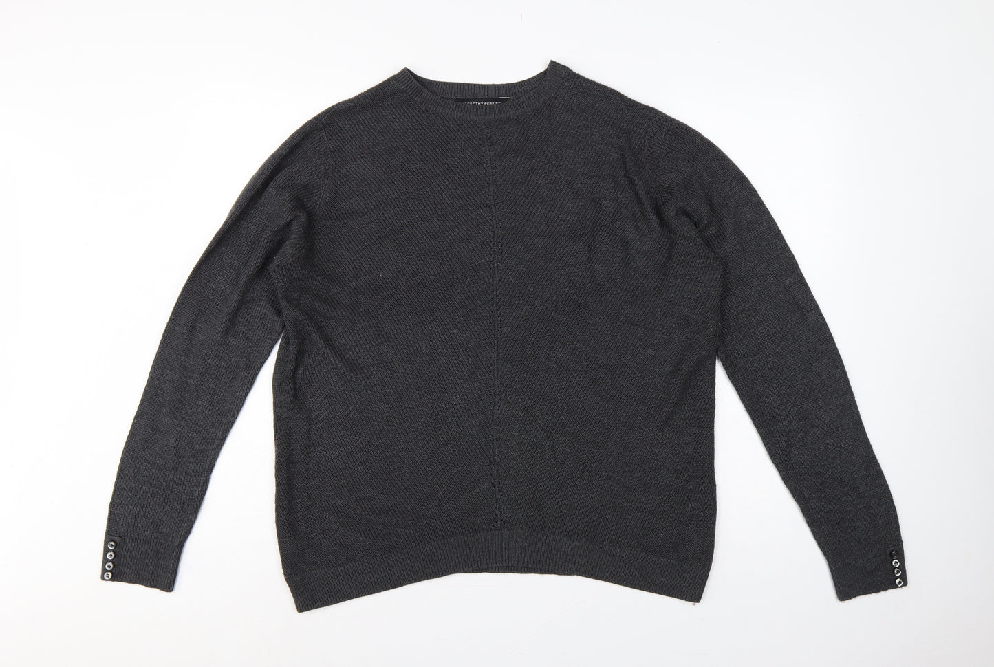 Dorothy Perkins Women Grey UK 16 Crew Neck Button Cuff Knit Jumper