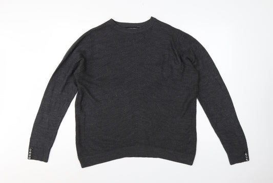 Dorothy Perkins Women Grey UK 16 Crew Neck Button Cuff Knit Jumper