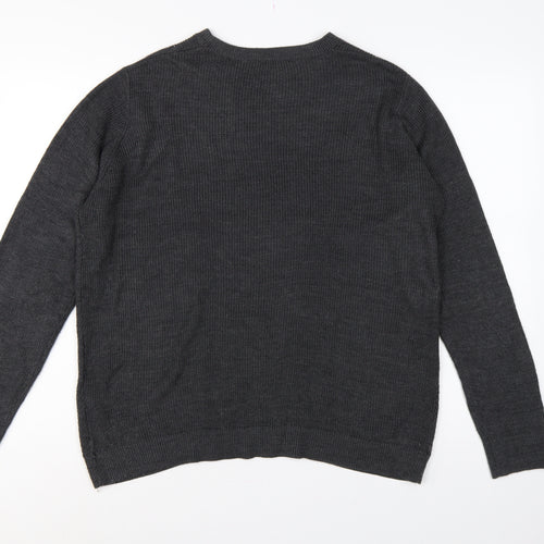 Dorothy Perkins Women Grey UK 16 Crew Neck Button Cuff Knit Jumper