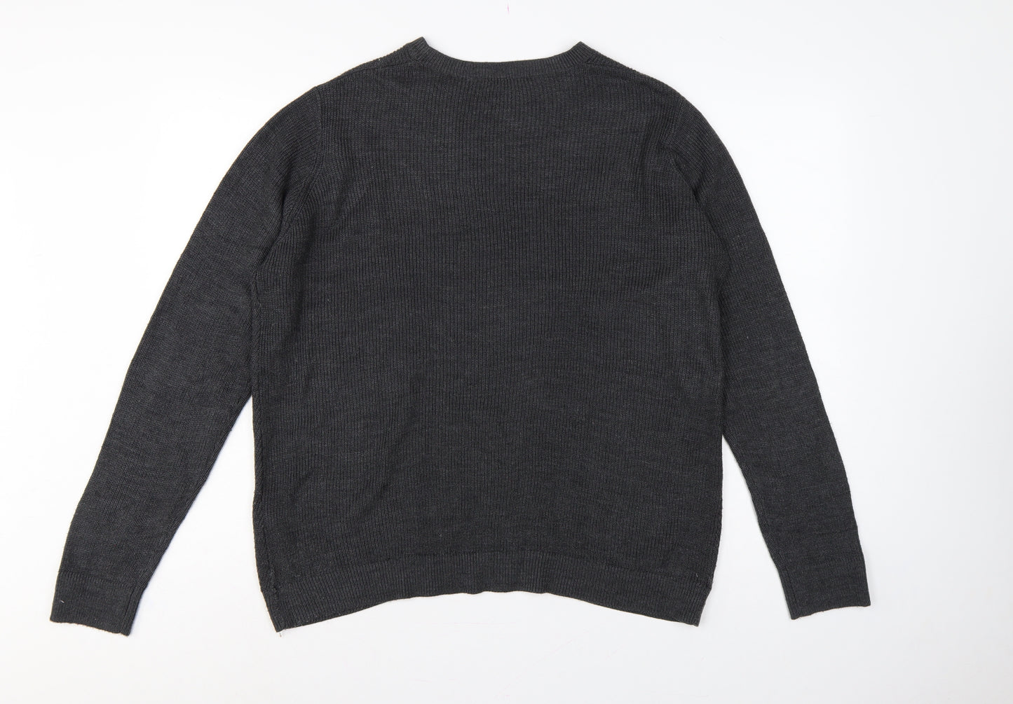 Dorothy Perkins Women Grey UK 16 Crew Neck Button Cuff Knit Jumper