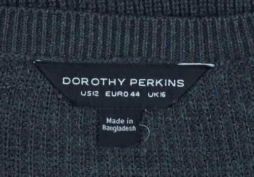 Dorothy Perkins Women Grey UK 16 Crew Neck Button Cuff Knit Jumper