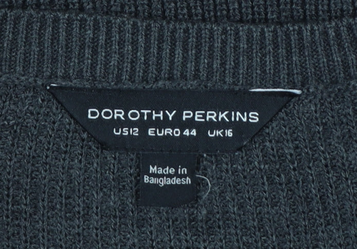 Dorothy Perkins Women Grey UK 16 Crew Neck Button Cuff Knit Jumper