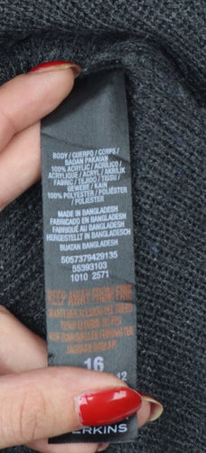 Dorothy Perkins Women Grey UK 16 Crew Neck Button Cuff Knit Jumper