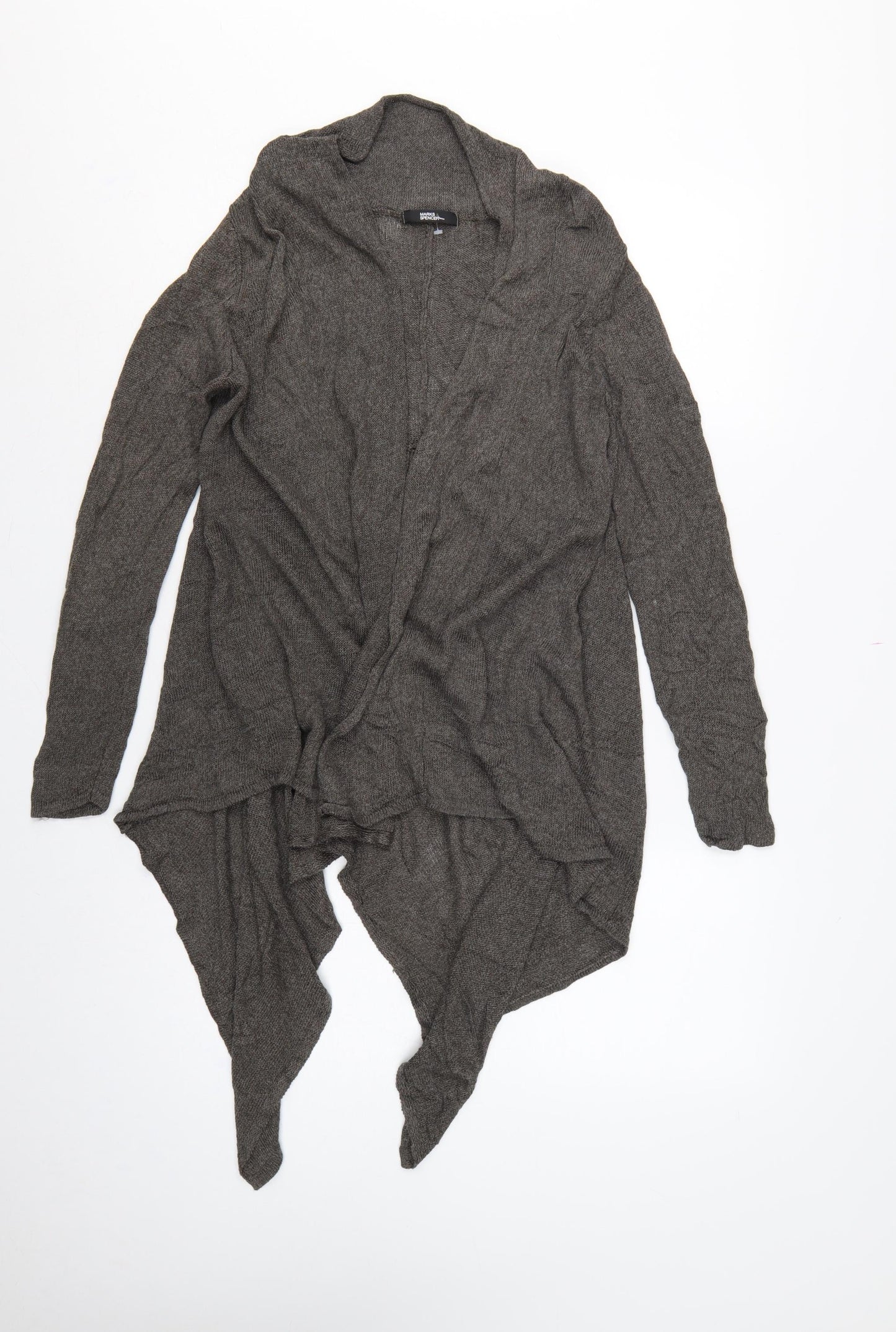 Marks & Spencer Women Grey UK 14 Open Waterfall Ruffle Cardigan