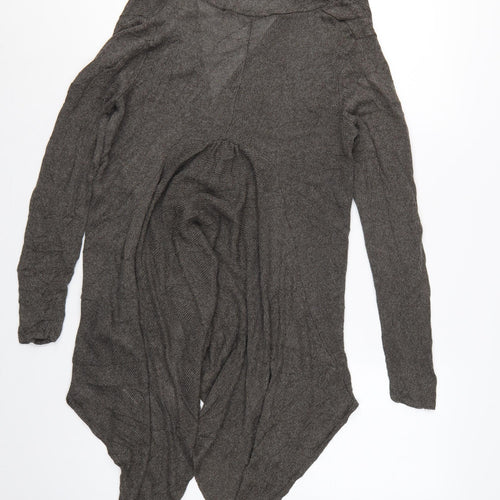 Marks & Spencer Women Grey UK 14 Open Waterfall Ruffle Cardigan