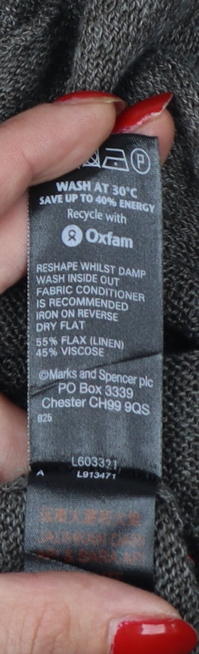 Marks & Spencer Women Grey UK 14 Open Waterfall Ruffle Cardigan