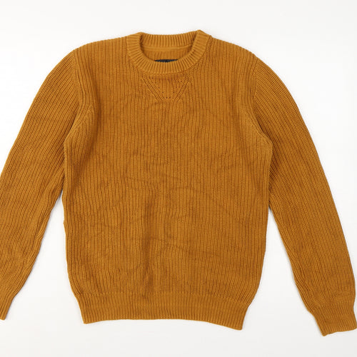 Markham Men’s Yellow Mustard Cotton Crew Neck Knit Pullover Jumper S