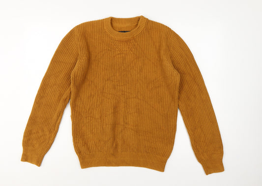Markham Men’s Yellow Mustard Cotton Crew Neck Knit Pullover Jumper S