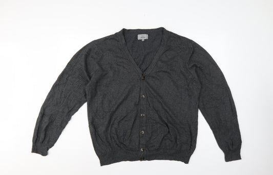 Marks and Spencer Men Grey L Regular Fit Cotton V-Neck Cardigan