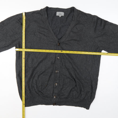 Marks and Spencer Men Grey L Regular Fit Cotton V-Neck Cardigan