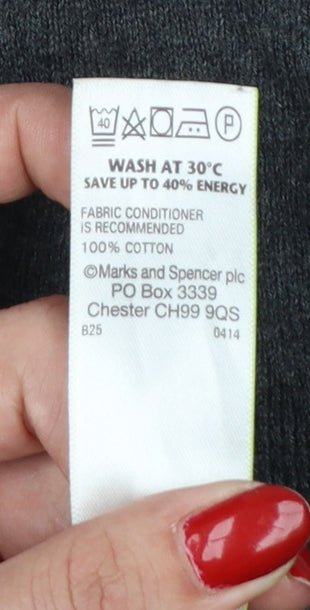 Marks and Spencer Men Grey L Regular Fit Cotton V-Neck Cardigan