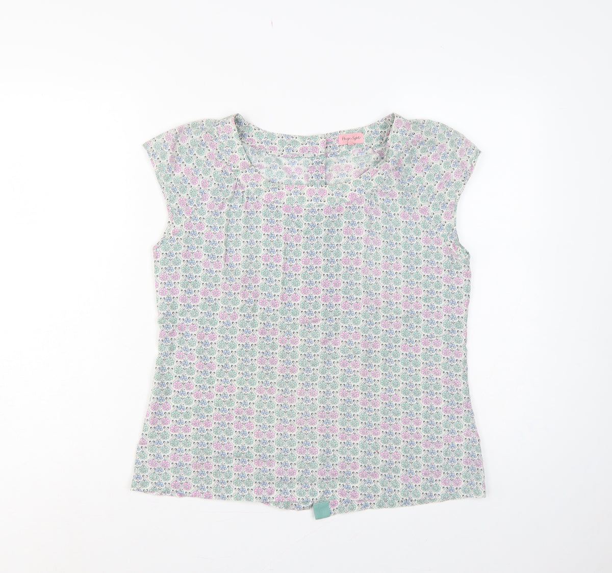 Back view of Phase Eight Women’s Multicoloured Floral Cap Sleeve Blouse, size UK 14