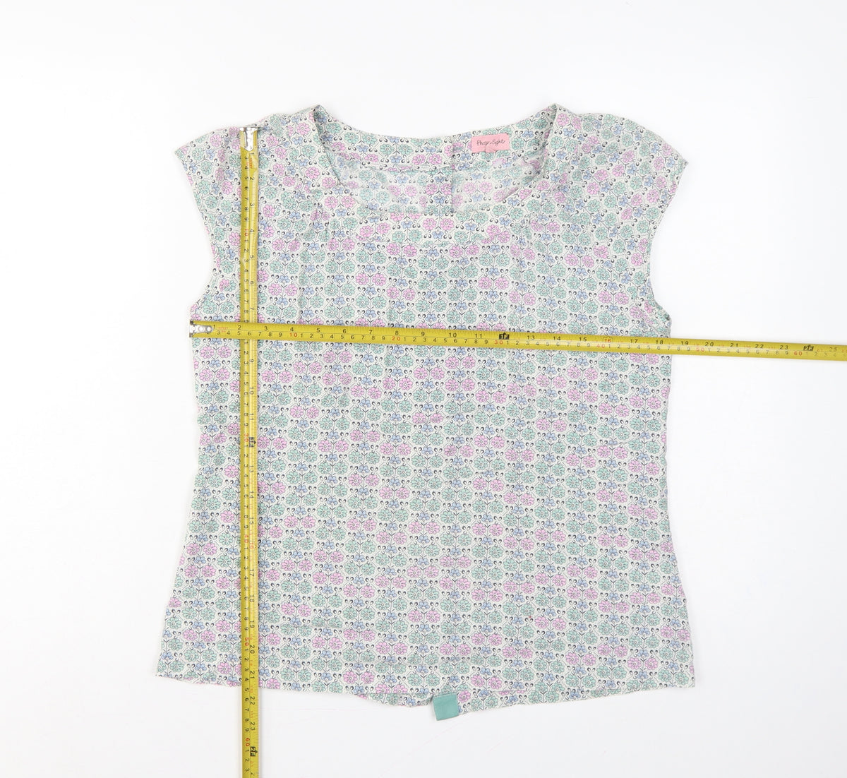 Close-up detail of Phase Eight Women’s Multicoloured Floral Cap Sleeve Blouse, size UK 14