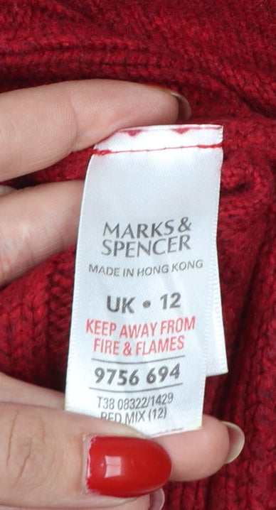 Marks and Spencer Women Red UK 12 Cowl Neck Cashmere Blend Jumper