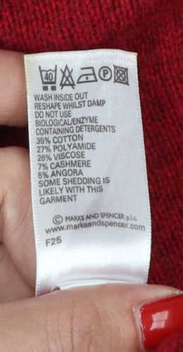 Marks and Spencer Women Red UK 12 Cowl Neck Cashmere Blend Jumper
