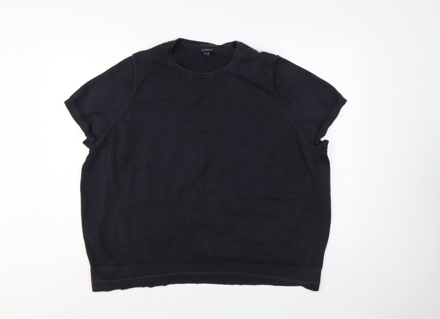 Lands' End Women's Black UK 28/30 3X Cotton Blend Raglan Sleeve Jumper