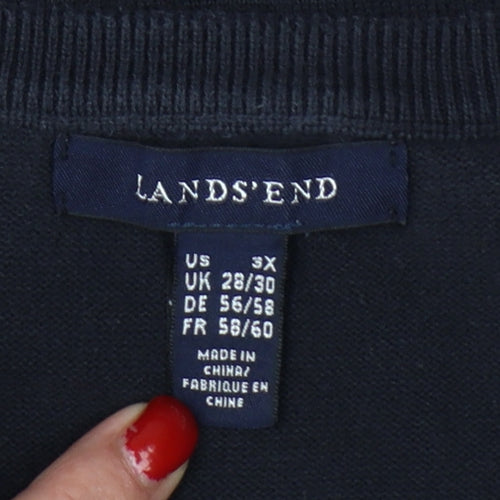 Lands' End Women's Black UK 28/30 3X Cotton Blend Raglan Sleeve Jumper