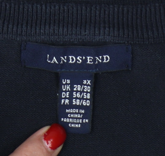 Lands' End Women's Black UK 28/30 3X Cotton Blend Raglan Sleeve Jumper