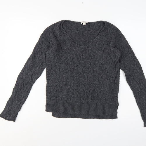 Gap Women Grey UK 12 Cable-Knit Scoop Neck Cotton Pullover Jumper
