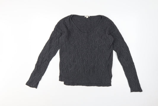 Gap Women Grey UK 12 Cable-Knit Scoop Neck Cotton Pullover Jumper