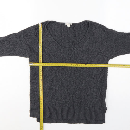 Gap Women Grey UK 12 Cable-Knit Scoop Neck Cotton Pullover Jumper