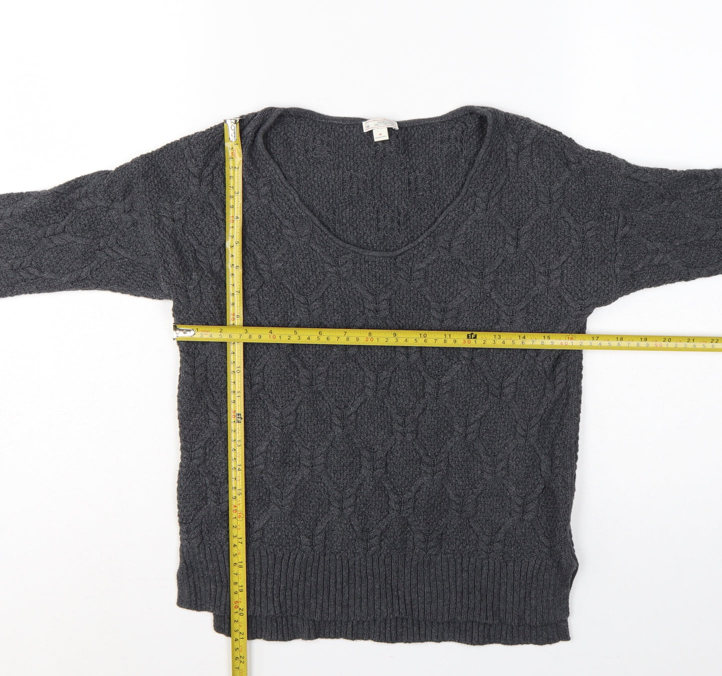 Gap Women Grey UK 12 Cable-Knit Scoop Neck Cotton Pullover Jumper