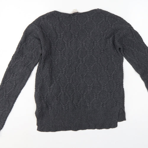 Gap Women Grey UK 12 Cable-Knit Scoop Neck Cotton Pullover Jumper
