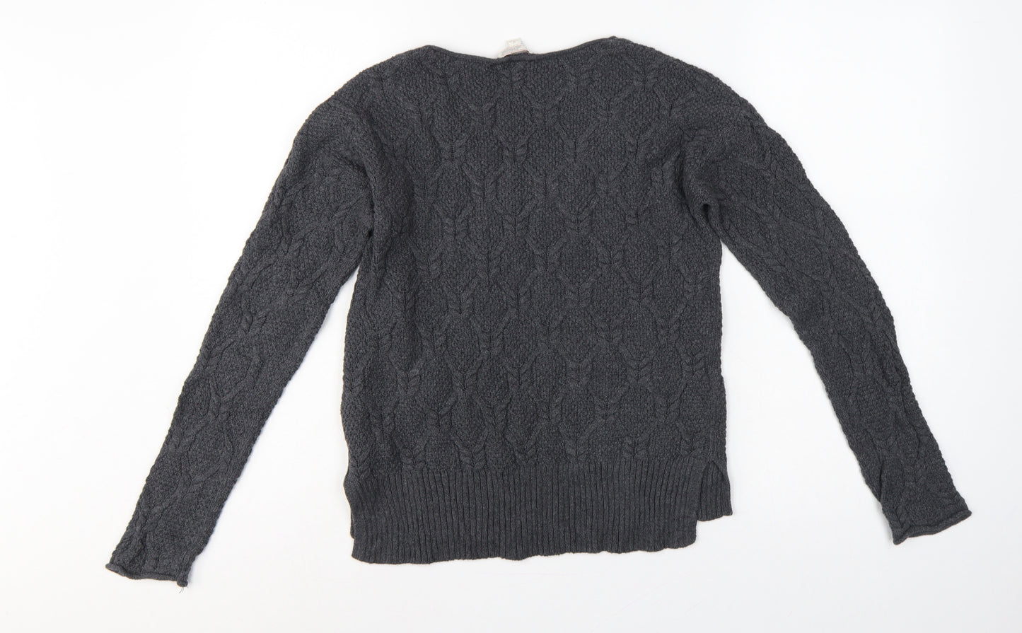 Gap Women Grey UK 12 Cable-Knit Scoop Neck Cotton Pullover Jumper