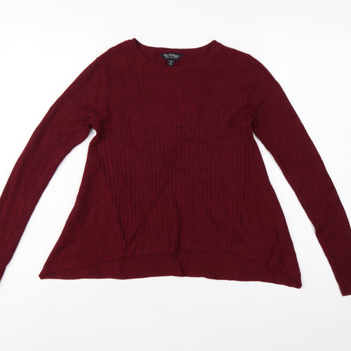 Miss Selfridge Women’s Red Ribbed Knit Jumper UK 12 Crew Neck Long Sleeve
