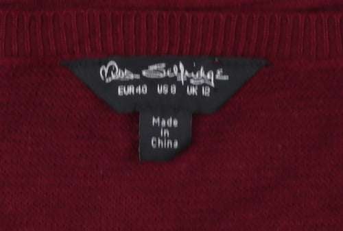 Miss Selfridge Women’s Red Ribbed Knit Jumper UK 12 Crew Neck Long Sleeve