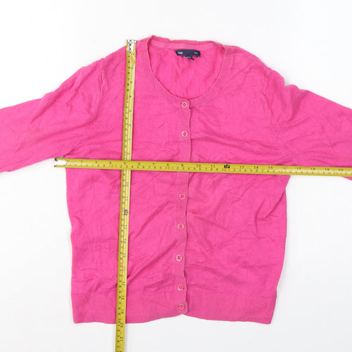 Gap Women Pink Size S Cotton Knit Button Round Neck Cardigan