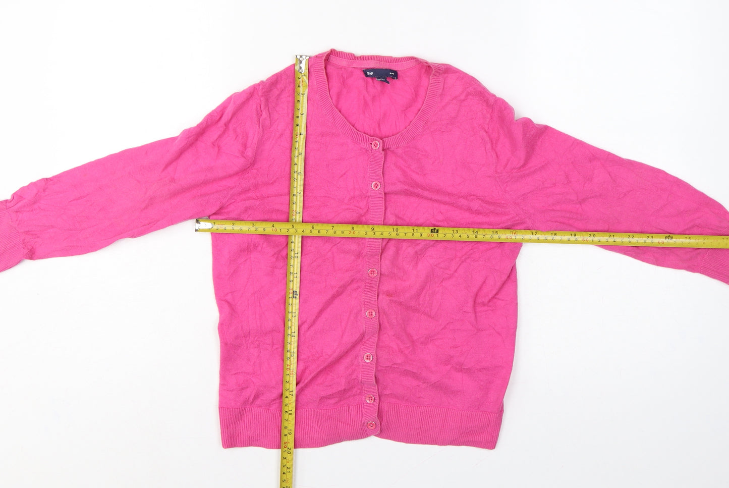 Gap Women Pink Size S Cotton Knit Button Round Neck Cardigan