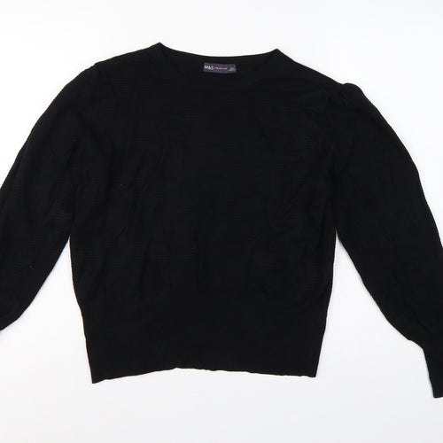Marks and Spencer Women Black L Fine Knit Puff Sleeve Jumper