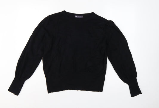 Marks and Spencer Women Black L Fine Knit Puff Sleeve Jumper