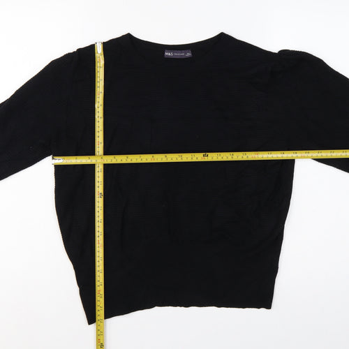 Marks and Spencer Women Black L Fine Knit Puff Sleeve Jumper