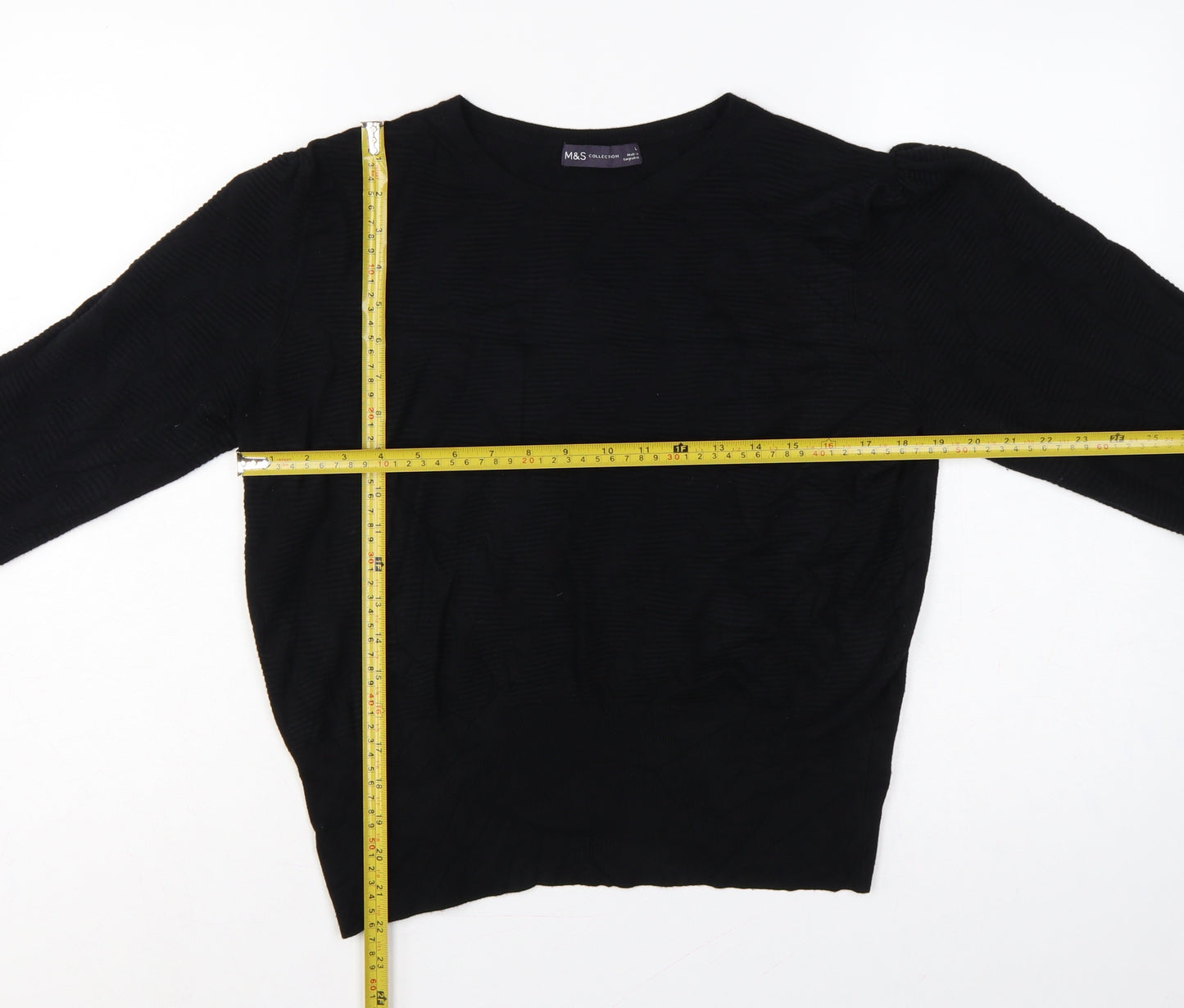 Marks and Spencer Women Black L Fine Knit Puff Sleeve Jumper